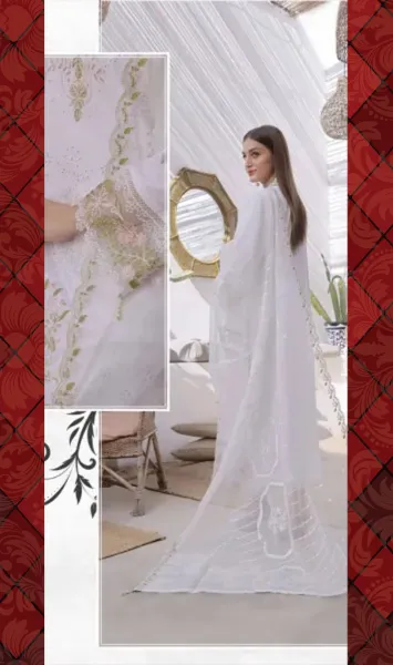 Pakistani Original Guzel Luxury Lawn Stitched 3Pcs _ White
